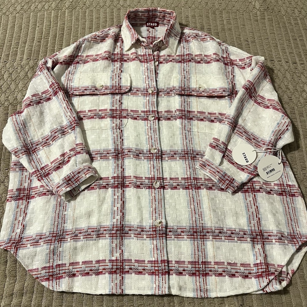 STAUD Bassetti Shirt Jacket Women XS/S Tea Towel Button Up Shacket Oversized